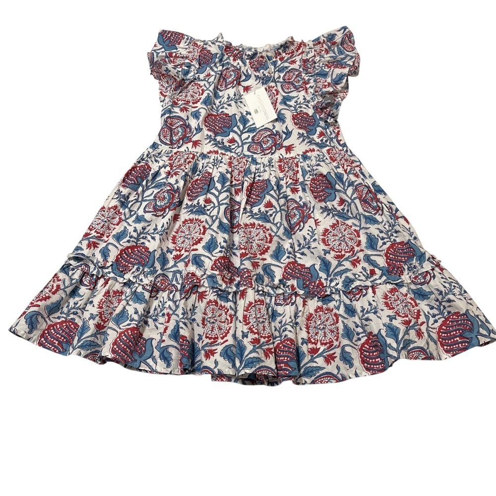 Carolina Constas Dress Red Blue Floral Tiered Mini Size XS Summer Resort Party